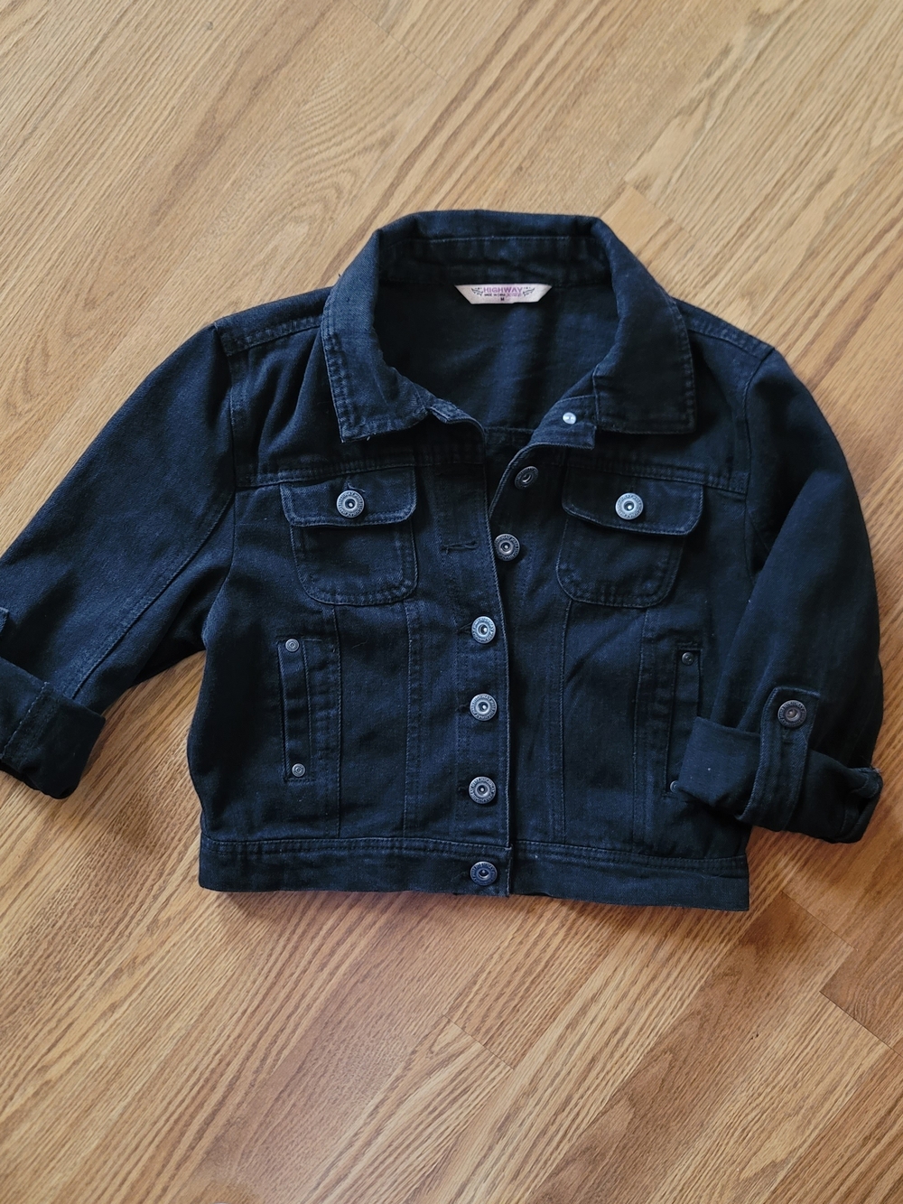 Highway Jeans Black Kids Denim Jacket with Roll-Tab Sleeves